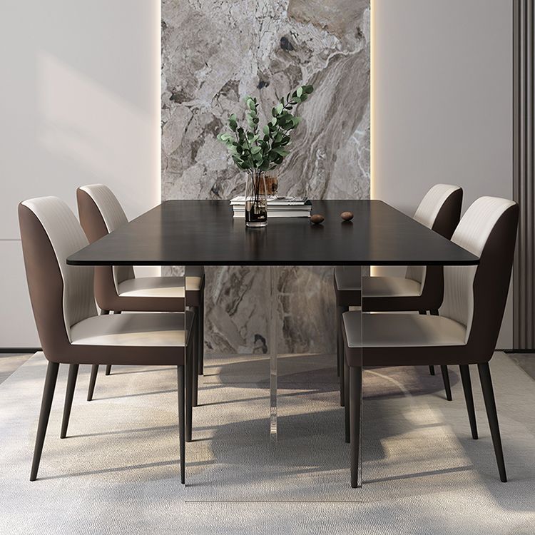 Modern Rectangle Dining Table Black Top Sintered Stone Table for Home Clearhalo 'Dining Tables & Seating' 'Dining Tables' 'dining_table' 'furn' 'furn_dining_table' 'Furniture' 'Kitchen & Dining Furniture' 1200x1200_b0f9fef8-c667-4749-949a-00c296c91aa4