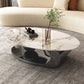 Elliptical Stone Glam Abstrakter Kaffee-Cocktailtisch mit Bodenregal