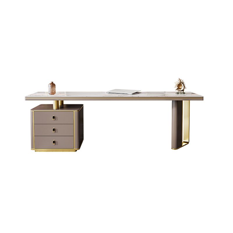 Pedestal Glam Office Desk Slate Writing Desk with File Cabinet for Office Clearhalo 'furn' 'furn_office_desk' 'Furniture' 'Office Desks' 'Office Furniture' 'office_desk' 1200x1200_b0fa6f19-d9d9-4062-bcb8-0a4a323ab59f