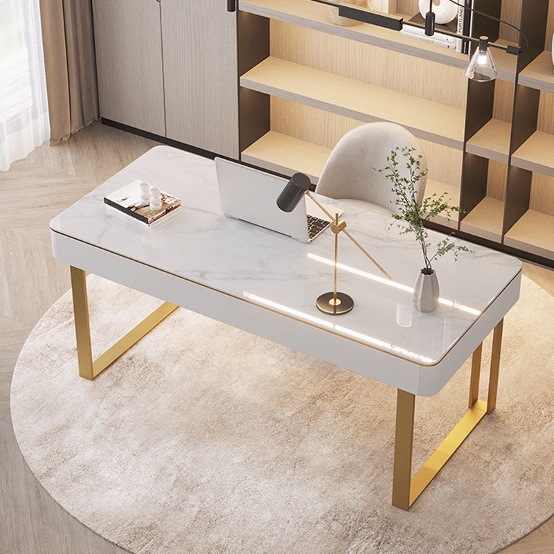 Rectangular Shaped Office Working Table Stone Writing Desk in Gold/Black Clearhalo 'furn' 'furn_office_desk' 'Furniture' 'Office Desks' 'Office Furniture' 'office_desk' 1200x1200_b0fab241-50b9-4c3e-9113-7be44dae015c