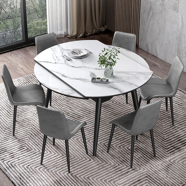 Round Extendable Stone Dining Site Table Contemporary 51.2'' Dinette Table Clearhalo ' dining_table' 'Dining Tables & Seating' 'Dining Tables' 'furn' 'furn_dining_table' 'Furniture' 'furniture_dining_table' 'Kitchen & Dining Furniture' 'kitchen&dining_furn' 'kitchen' 'kitchen_dining_table' 1200x1200_b106ea71-ed93-4e57-86c1-55e6e4dfb974