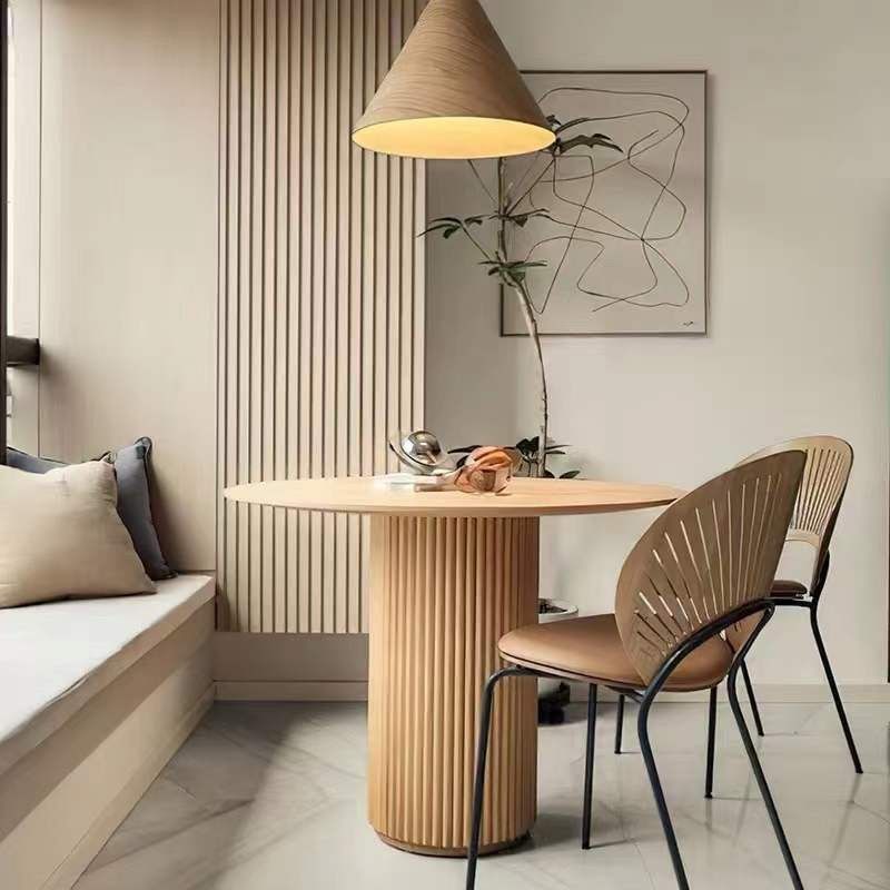 Round Dining Table Modern Style Solid Wood Dinner Table for Home Kitchen