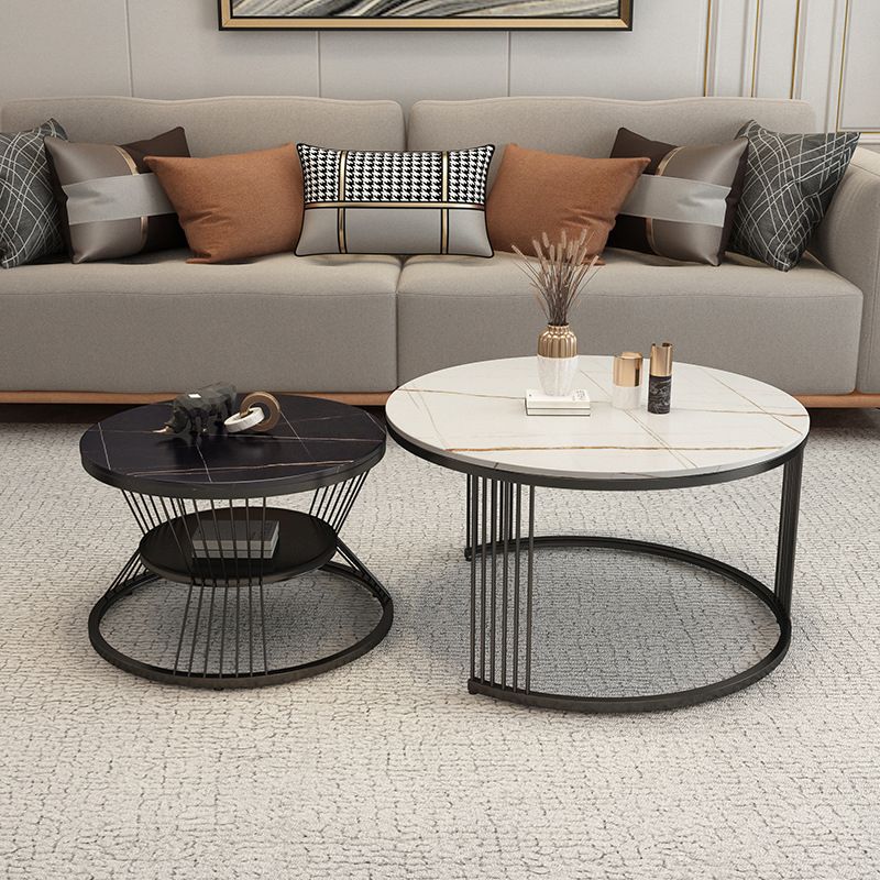 Round Slate Coffee Table Glam Nesting Coffee Table Set with Storage Shelf Clearhalo 'Coffee & Accent Tables' 'Coffee Tables' 'coffee_tables' 'furn' 'furn_coffee_tables' 'Furniture' 'Living Room Furniture' 1200x1200_b1154184-7350-4758-9785-cdf5321e3715