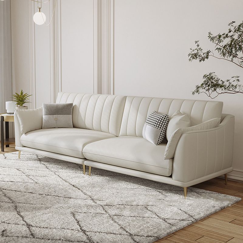 Scandinavian Upholstered Faux Leather Sofa Beige Sewn Pillow Back Couch Clearhalo 'furn' 'furn_sofas' 'Furniture' 'furniture_sofas' 'Living Room Furniture' 'Sofa' 'sofas' 1200x1200_b117e2c3-d6ea-4a80-bbe6-8303f9bf2f10