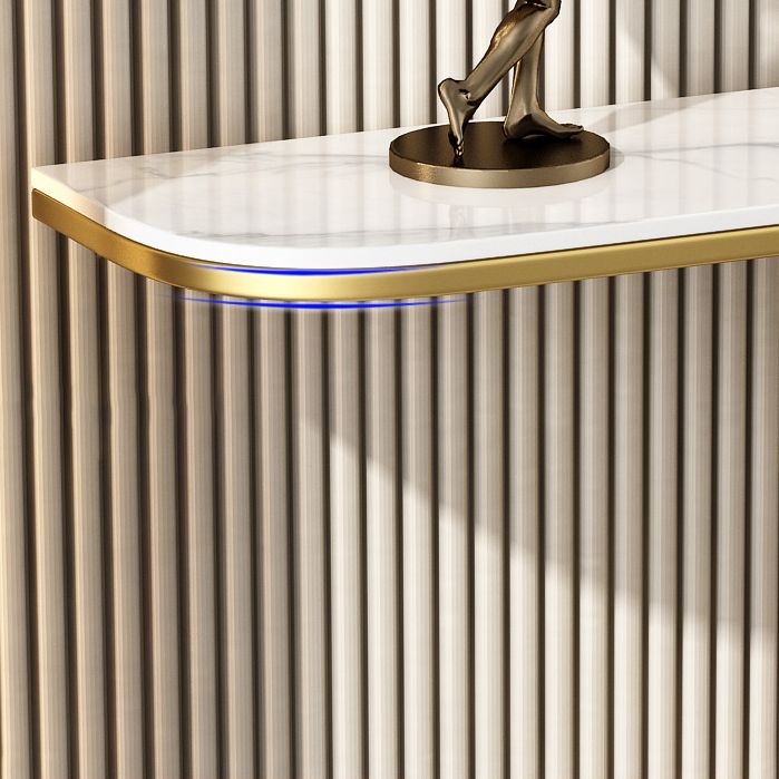 Stone Half Moon Accent Table with Iron Pedestal Base for Hall