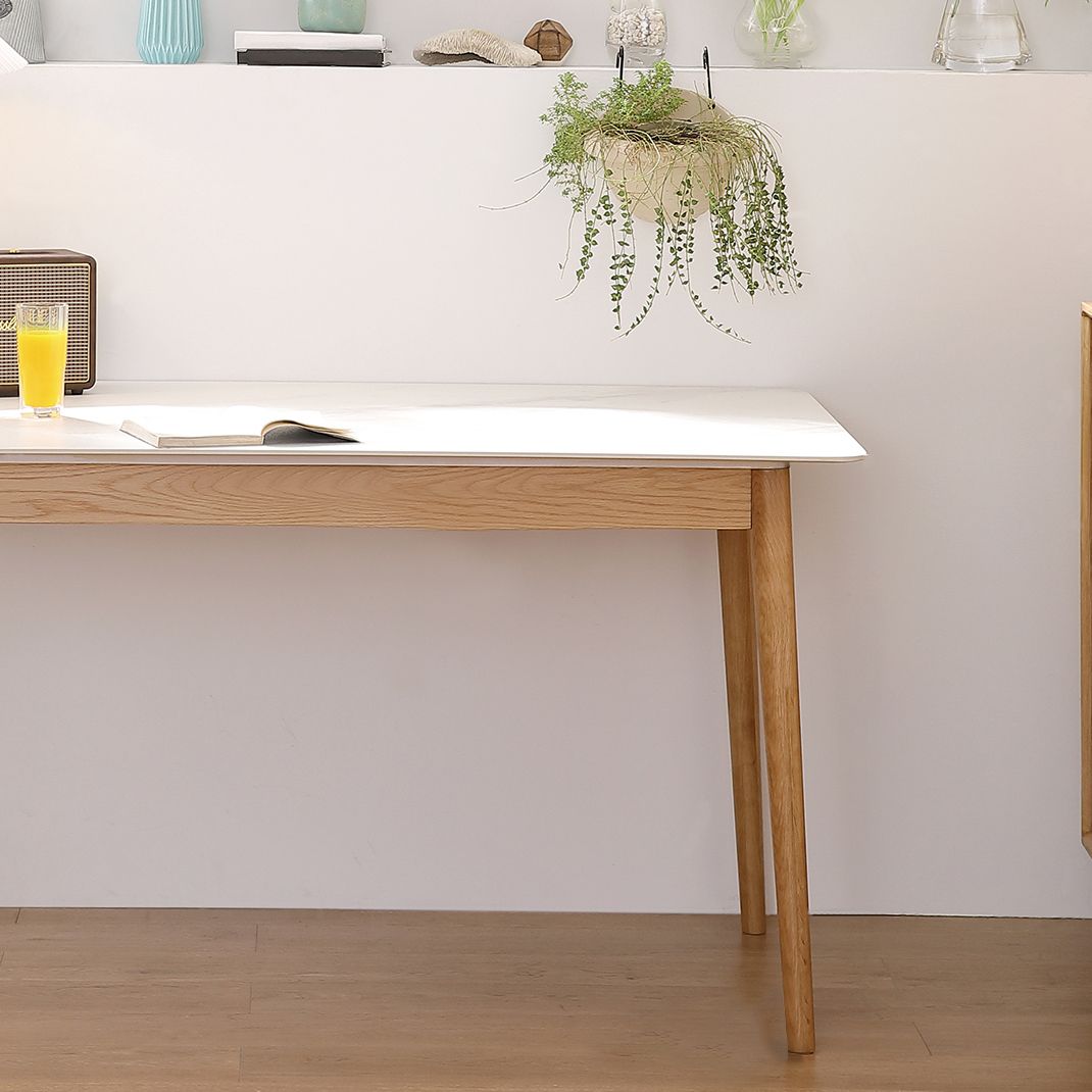 Simplicity Rectangle Dining Table White Sintered Stone Table with 4 Oak Solid Wood Legs Clearhalo ' dining_table' 'Dining Tables & Seating' 'Dining Tables' 'furn' 'furn_dining_table' 'Furniture' 'furniture_dining_table' 'Kitchen & Dining Furniture' 'kitchen&dining_furn' 'kitchen' 'kitchen_dining_table' 1200x1200_b11d573c-4d01-43f6-be49-e51a3d14f0cf