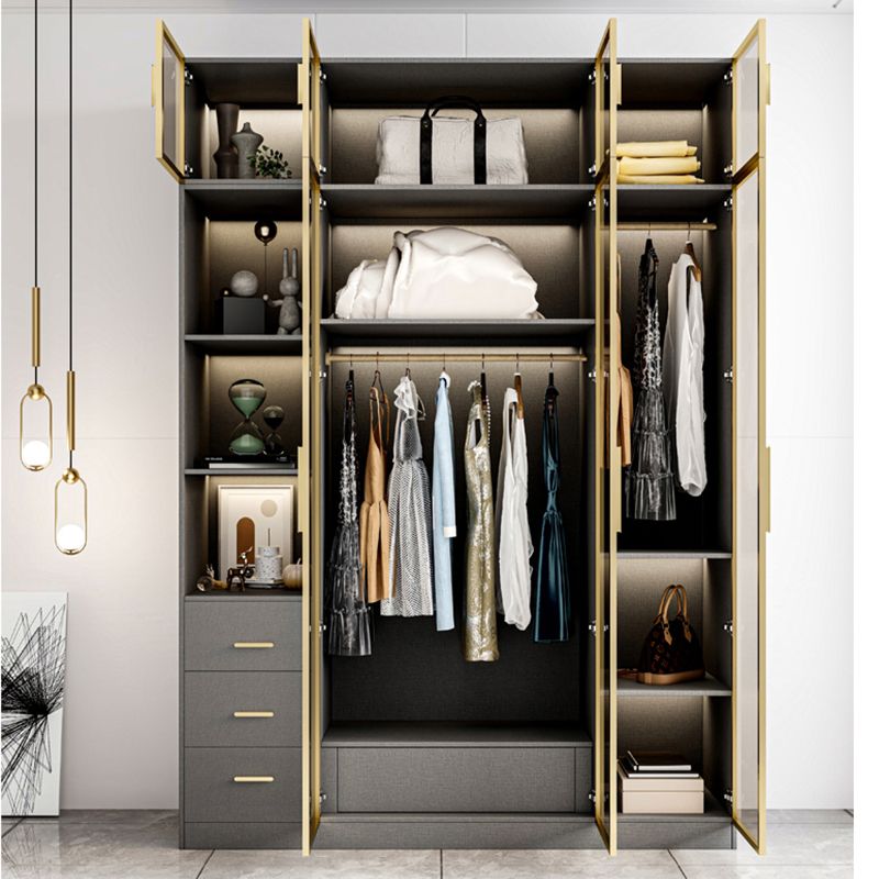 Glass and Wood Wardrobe Armoire Contemporary Wardrobe Closet Clearhalo 'Armoires & Wardrobes' 'armoires_wardrobes' 'Bedroom Furniture' 'furn' 'furn_armoires_wardrobes' 'Furniture' 1200x1200_b1241a1d-a352-47cc-af01-ff165069389c