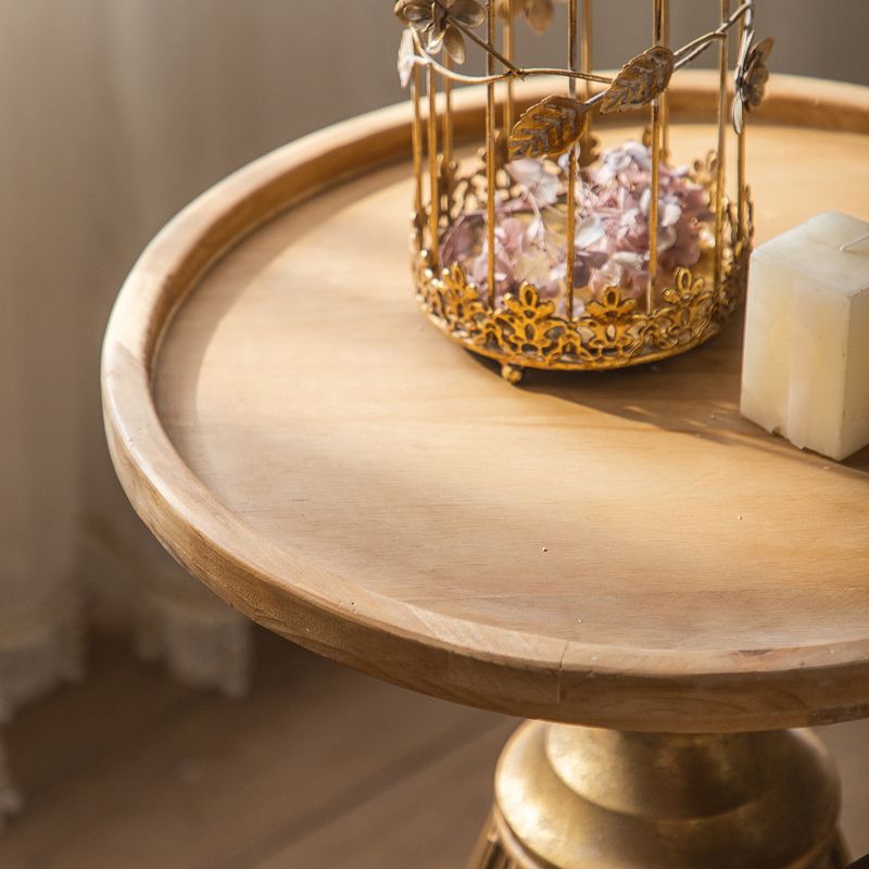 French Country Frame End Table Antique Brass Solid Wood Side Table