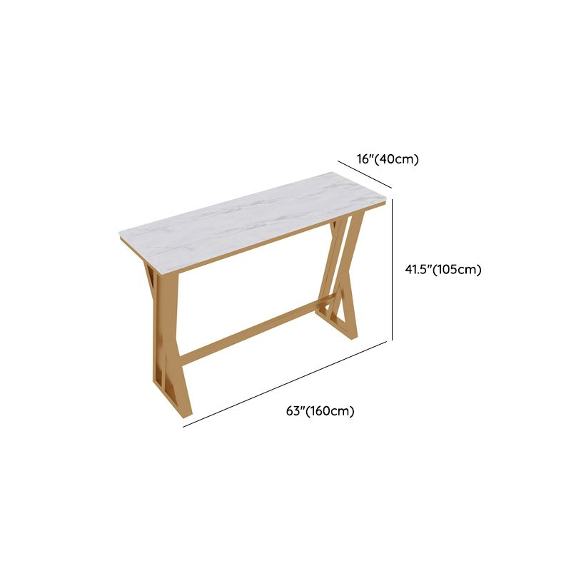 Faux Marble Top Bar Table Rectangle Contemporary Style Pub Table in White