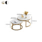 Ensemble de table basse gigogne avec plateau en marbre Glam, plateau rond et base en fer