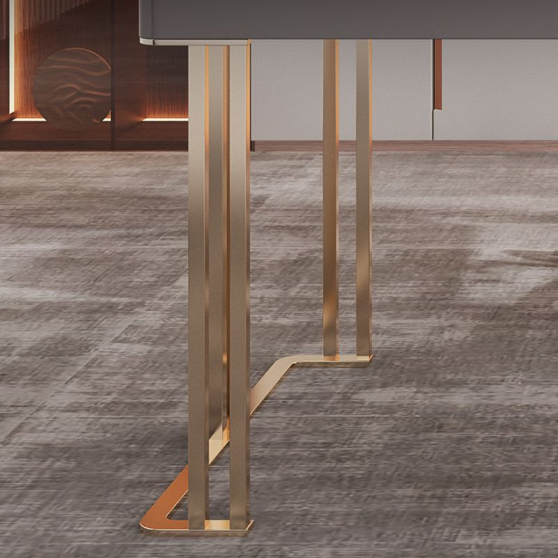 Grey Office Desk Mirrored Rectangular Drawers Storage Desk with Metal Leg Clearhalo 'furn' 'furn_office_desk' 'Furniture' 'Office Desks' 'Office Furniture' 'office_desk' 1200x1200_b14238ec-e2be-4b2c-8c70-d2afd2ebdb6b