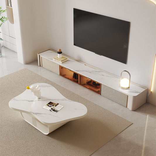 Abstract Coffee o End Table Slate con cassetti di stoccaggio geometrici