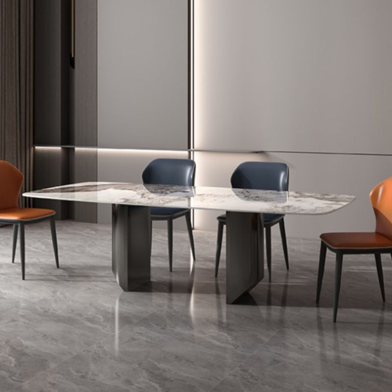 Industrial Double Pedestal Dining Table Rectangle Stone Top Dining Room Table Clearhalo 'Dining Tables & Seating' 'Dining Tables' 'dining_table' 'furn' 'furn_dining_table' 'Furniture' 'Kitchen & Dining Furniture' 1200x1200_b1490f32-5c48-4baa-97d9-4bba6059c8fe