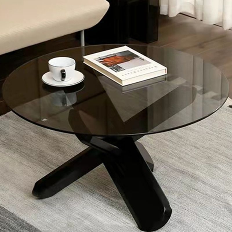 Round 1 Single Coffee Table Tempered Glass Top 3 Legs Wood Cocktail Table Clearhalo 'Coffee & Accent Tables' 'Coffee Tables' 'coffee_tables' 'furn' 'furn_coffee_tables' 'Furniture' 'Living Room Furniture' 1200x1200_b14914a1-3f89-4893-baf8-62d39a96c601