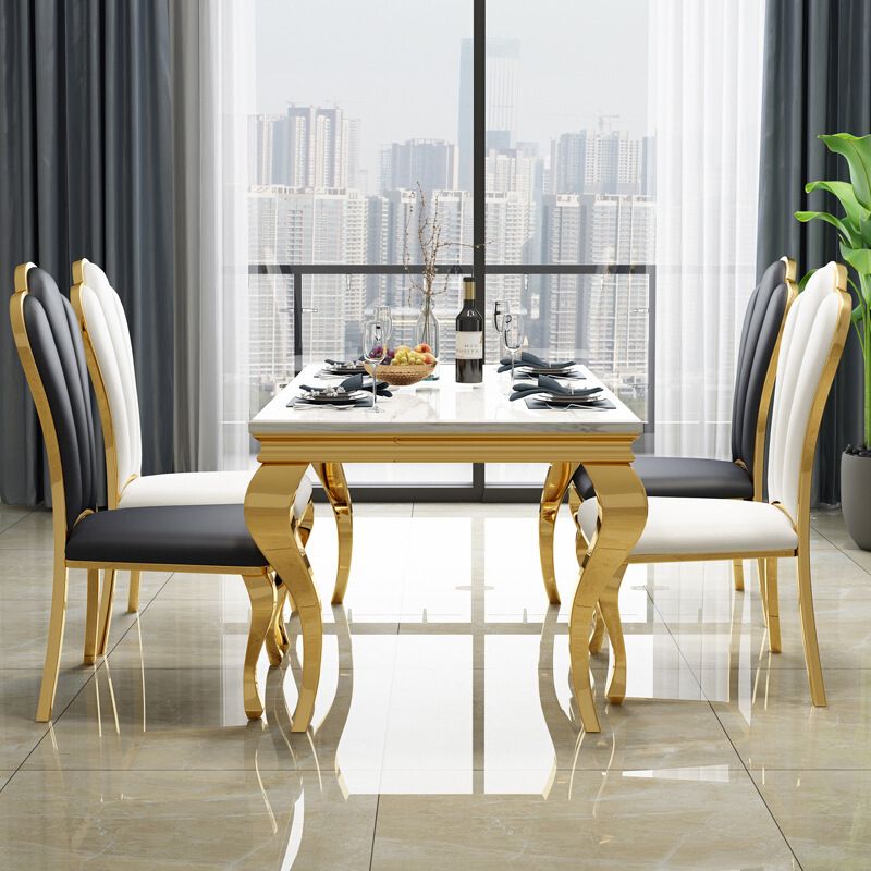 Traditional Luxury Dining Table Rectangle Metal Gold Tripod Dining Table Clearhalo 'Dining Tables & Seating' 'Dining Tables' 'dining_table' 'furn' 'furn_dining_table' 'Furniture' 'furniture_dining_table' 'Kitchen & Dining Furniture' 'kitchen' 'kitchen_dining_table' 1200x1200_b14eb42e-1dcd-473a-b5f2-8be18e1b9c8c