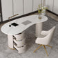 Glam White Office Desk Marble Oval Executive Desk for Bedroom