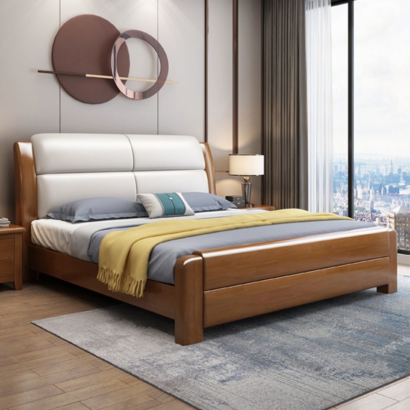 Modern Solid Color Wood Panel Standard Bed, Rectangular Headboard Bed
