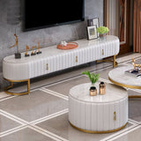 Modern Marble TV Console White Enclosed Storage TV Stand with Drawers
