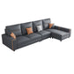 Faux Leather Sectional with 4 Pillows Back and Square Arms for Living Room
