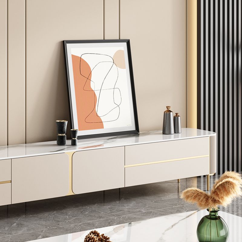 Modern Wooden TV Media Console Enclosed Storage White TV Console with Drawers