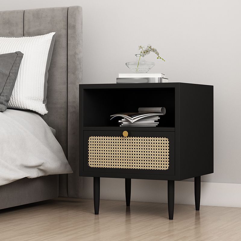 Wicker & Rattan Modern Night Table Solid Wood 2-Drawer Storage Nightstand in Black/White Clearhalo 'Bedroom Furniture' 'furn' 'furn_night_stand' 'Furniture' 'night_stand' 'Nightstands' 1200x1200_b15daaa9-8f95-4104-a274-99b847673410