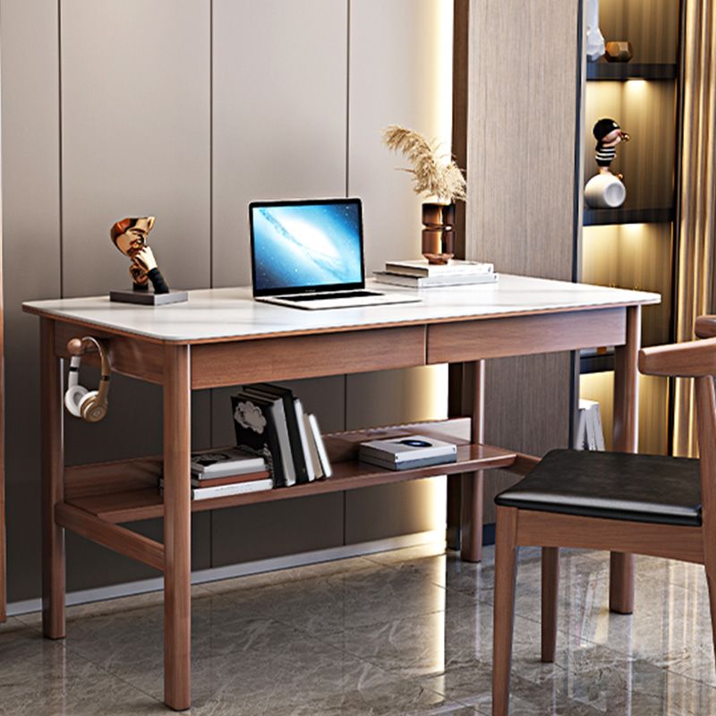 Bureau d'écriture de forme rectangulaire Gris / Blanc / Natural / Black Office Bureau avec tiroirs 1/2/3