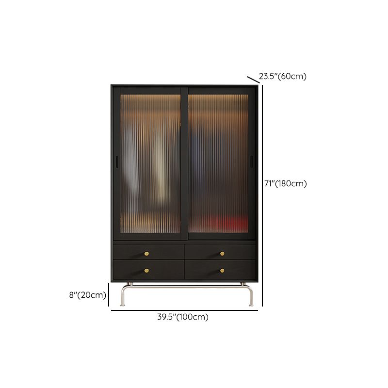 Industrial Pine Wood Wardrobe Cabinet 2-Doors Wardrobe in Black