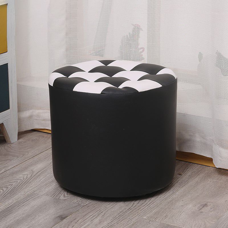 Color Block Ottoman Faux Leather Stain Resistant Cylinder Shape Pouf Ottoman Clearhalo 'furn' 'furn_ottomans_poufs' 'Furniture' 'Living Room Furniture' 'Ottomans & Poufs' 'ottomans_poufs' 1200x1200_b1636c4d-0835-4b1f-8b45-c37373b5c8b9