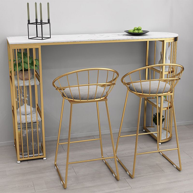 Glam Style Upholstered Barstool Round Bar Height Stool with Gold Frame Clearhalo 'Bar Furniture' 'Bar Stools' 'bar_stools' 'furn' 'furn_bar_stools' 'Furniture' 'Kitchen & Dining Furniture' 1200x1200_b166705d-c400-4047-8b9b-0bb8aa9f39a9
