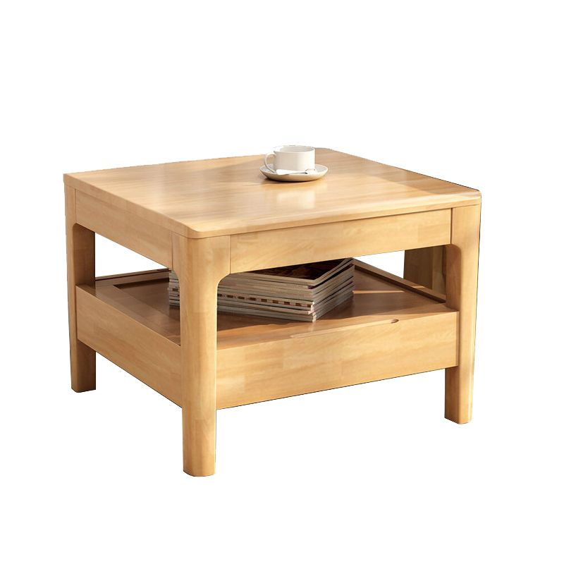 Solid Wood Square Top Side Table 17.7" Tall 4 Legs End Table with Drawer