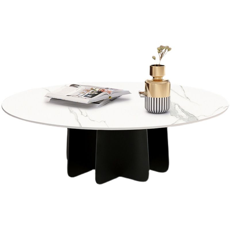 Modern Black and White Pedestal Coffee Table Round Slate and Metal Table Clearhalo 'Coffee & Accent Tables' 'Coffee Tables' 'coffee_tables' 'furn' 'furn_coffee_tables' 'Furniture' 'Living Room Furniture' 1200x1200_b16a667e-e800-4720-b063-8117c64ef03b