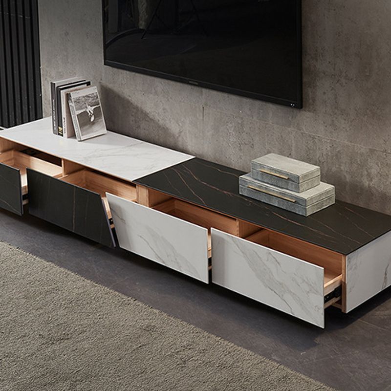 モダンなテレビメディアスタンド16 "W石が囲まれたストレージテレビスタンドの引き出し付きコンソール