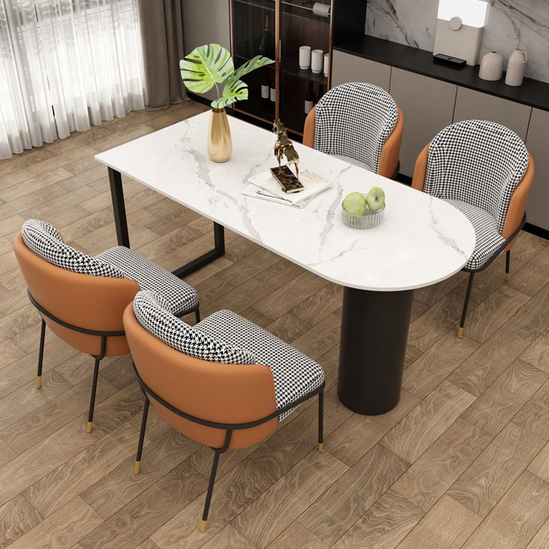 Contemporary Sintered Stone Dining Table Metal Dining Table with Double Pedestal Base Clearhalo 'Dining Tables & Seating' 'Dining Tables' 'dining_table' 'furn' 'furn_dining_table' 'Furniture' 'Kitchen & Dining Furniture' 1200x1200_b16c33f0-4534-40bf-bb98-9ff0049eeb9a