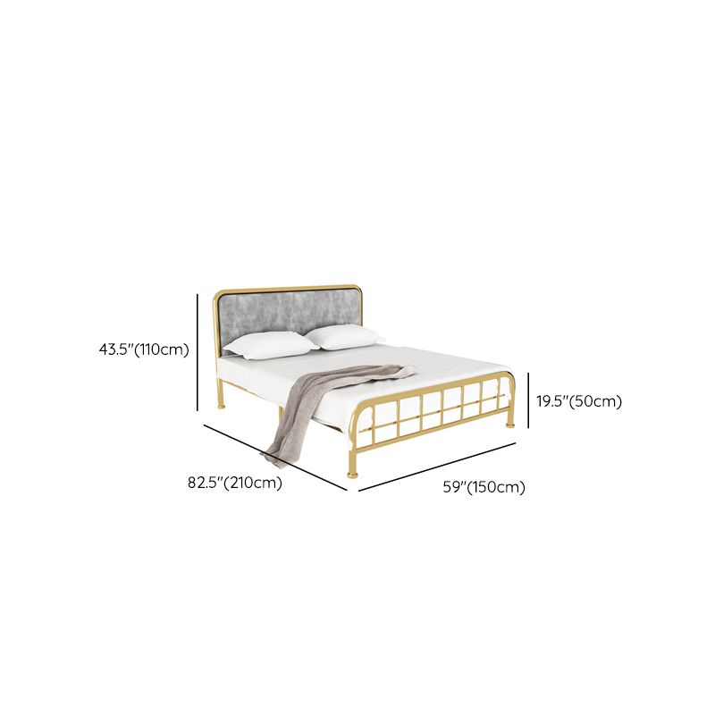 Grey and Gold Open-Frame Bed with Metal Legs Bed Frame Upholstered Headboard
