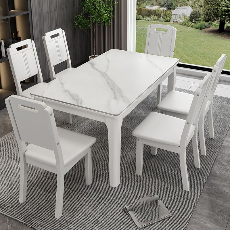 Rectangle Mid-Century Dining Table White Sintered Stone Fixed Table Clearhalo ' dining_table' 'Dining Tables & Seating' 'Dining Tables' 'furn' 'furn_dining_table' 'Furniture' 'furniture_dining_table' 'Kitchen & Dining Furniture' 'kitchen&dining_furn' 'kitchen' 'kitchen_dining_table' 1200x1200_b16ce2cf-9d85-44f5-95ec-fa64bb15e952