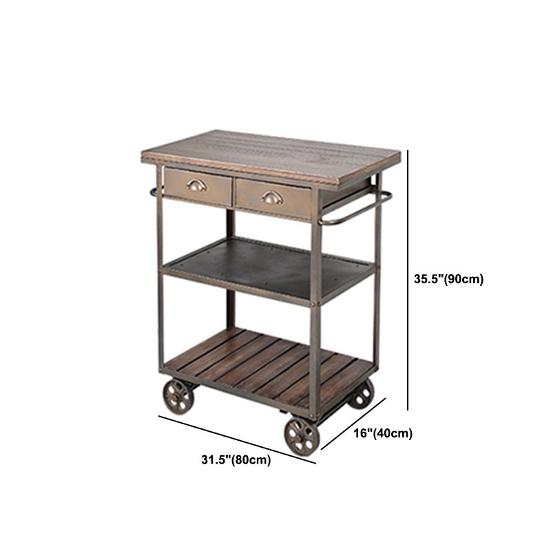 35.43" High Rolling Industrial Kitchen Trolley Wooden Kitchen Trolley for Dining Room Clearhalo 'furn' 'furn_kitchen_islands_carts' 'Furniture' 'Kitchen & Dining Furniture' 'Kitchen Islands & Carts' 'kitchen_islands_carts' 1200x1200_b16e21dc-fbc9-4346-9a31-e368affaf7d0