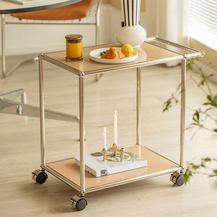 Mesa lateral de metal/vidrio rectangular con estilo moderno de base entre la base de la mitad del siglo