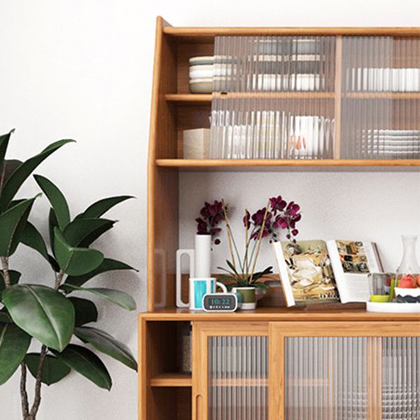 Pine Wood Buffet Table 3 Drawer 4 Glass Doors Simple Style Cupboard for Kitchen Clearhalo 'buffet_sideboard' 'Buffets & Sideboards' 'furn' 'furn_buffet_sideboard' 'Furniture' 'furniture_buffet_sideboard' 'Kitchen & Dining Furniture' 1200x1200_b1735b63-3bf9-4d34-b089-7c7a148b890a