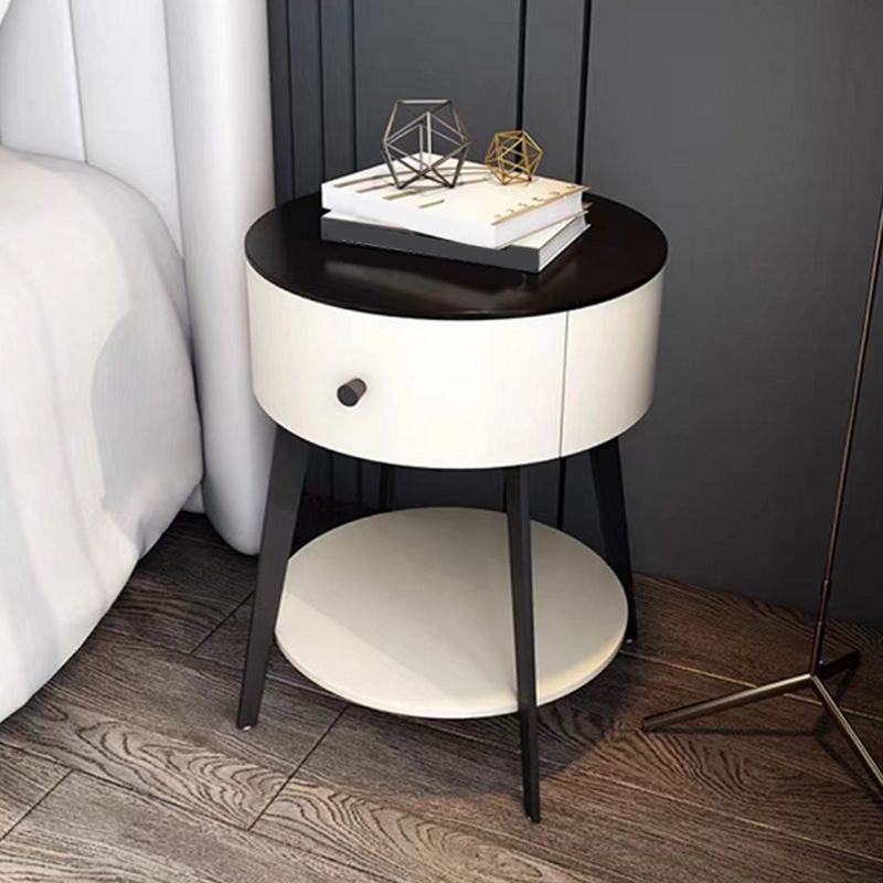 1-DRAWER/1-Shelf-Nachttischdurchmesser 17,72 "Steinrundnachttisch