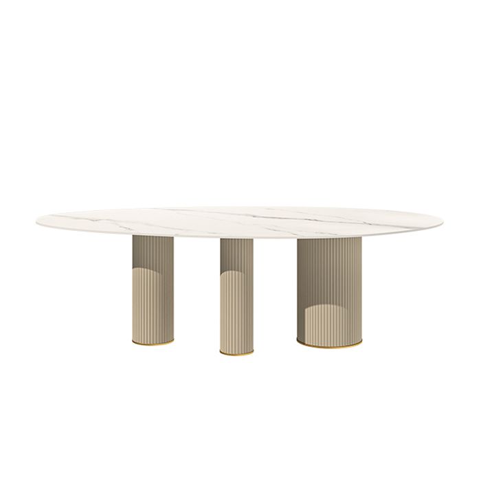 Luxury Oval Dining Table Sintered Stone Top White Metal Base Table Clearhalo 'Dining Tables & Seating' 'Dining Tables' 'dining_table' 'furn' 'furn_dining_table' 'Furniture' 'Kitchen & Dining Furniture' 1200x1200_b1792cc0-71f0-4dd5-9888-045093c6c7b5