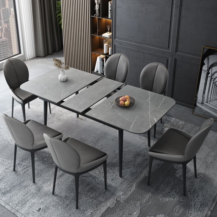 Modern Style Sintered Stone Dining Table Set Extendable Rectangular Dining Table with Trestle Base Clearhalo 'Dining Room Sets' 'Dining Tables & Seating' 'dining_room_set' 'furn' 'furn_dining_room_set' 'Furniture' 'furniture_dining_room_set' 'Kitchen & Dining Furniture' 'kitchen&dining_furn' 'kitchen' 1200x1200_b17a784b-509c-4249-8366-38fdde5f8f23