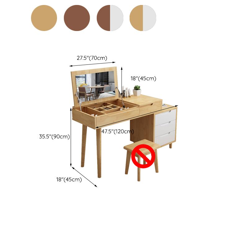 Slaapkamer Dekseltafel Rubberwood Flip-Top make-up ijdelheid met 4 opbergladen