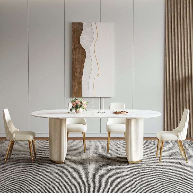 Ovale eettafel van gesinterd steen Luxe vaste tafel met dubbel onderstel