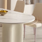 Modern Linen White Finish Oval Stone Top Dining Table with Double Pedestal Base