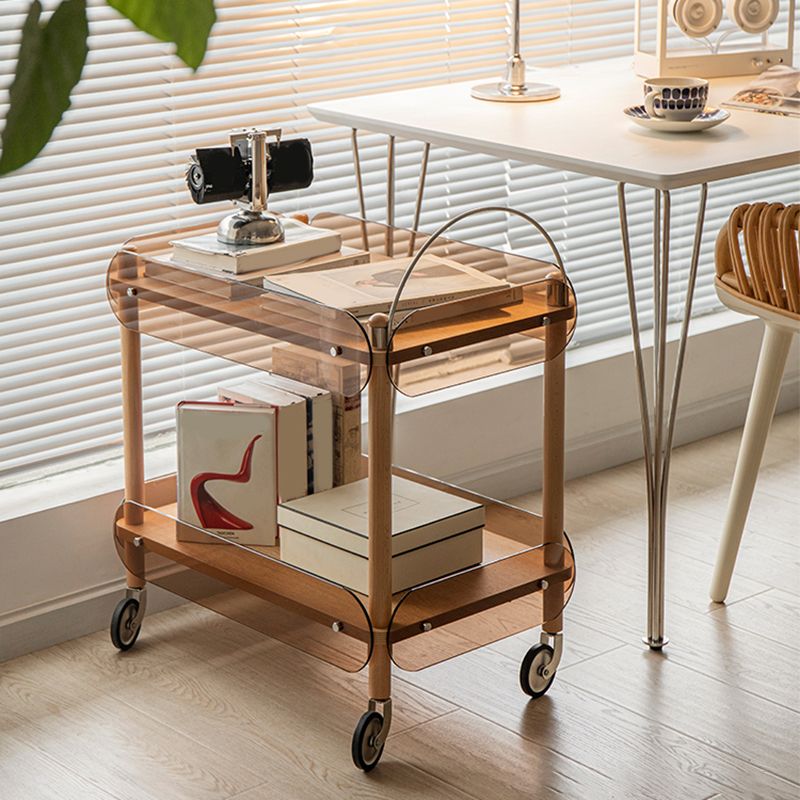 Rectangular Solid Wood End Table with Casters 28.7" Tall 2-Tier Side Table in Brown Clearhalo 'Coffee & Accent Tables' 'End & Side Tables' 'end_side_tables' 'furn' 'furn_end_side_tables' 'Furniture' 'Living Room Furniture' 1200x1200_b186fc4f-3d12-49b3-9338-f28e03509183