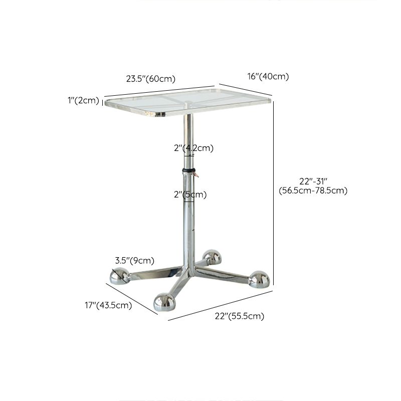 23.6" W Clear Glass End Table Pedestal Stainless Steel Side Table with Adjustable Height Clearhalo 'Coffee & Accent Tables' 'End & Side Tables' 'end_side_tables' 'furn' 'furn_end_side_tables' 'Furniture' 'Living Room Furniture' 1200x1200_b1870b0b-7099-4c3d-ac90-91fae897c65d