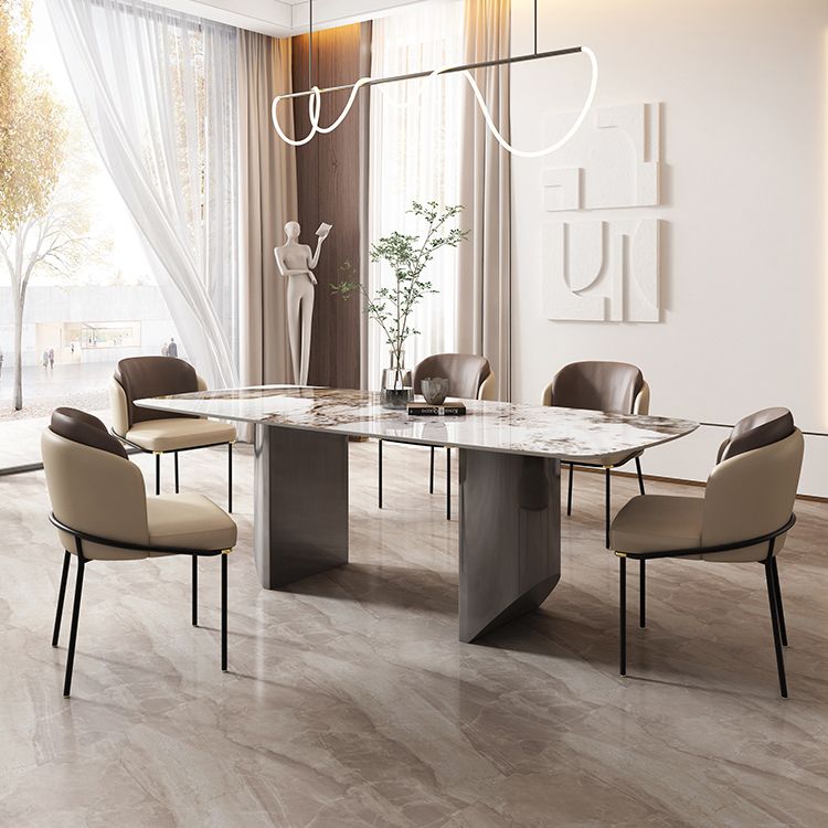 Industrial Sintered Stone Table for Restaurant Rectangle Dining Table with Double Pedestal Clearhalo 'Dining Tables & Seating' 'Dining Tables' 'dining_table' 'furn' 'furn_dining_table' 'Furniture' 'Kitchen & Dining Furniture' 1200x1200_b188288e-be71-4148-b7c6-eab29ba23332