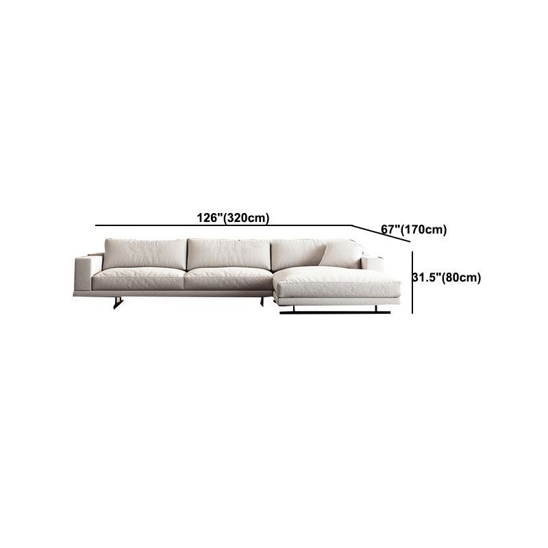 Square Arm Linen Sofa with Chaise Contemporary 4-Steater Loose Back Sofa in White Clearhalo 'furn' 'furn_sectionals' 'Furniture' 'Living Room Furniture' 'Sectionals' 1200x1200_b18af55b-d0ce-4fe6-81c7-5a53cd8f2e6f