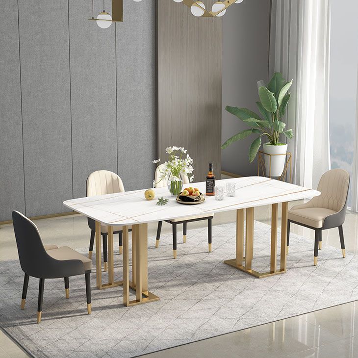 Traditional Luxury Dining Table White and Black Marble Rectangle Dining Table for Home Clearhalo 'Dining Tables & Seating' 'Dining Tables' 'dining_table' 'furn' 'furn_dining_table' 'Furniture' 'Kitchen & Dining Furniture' 1200x1200_b18db248-bd99-49c0-bf27-e19254273fb8