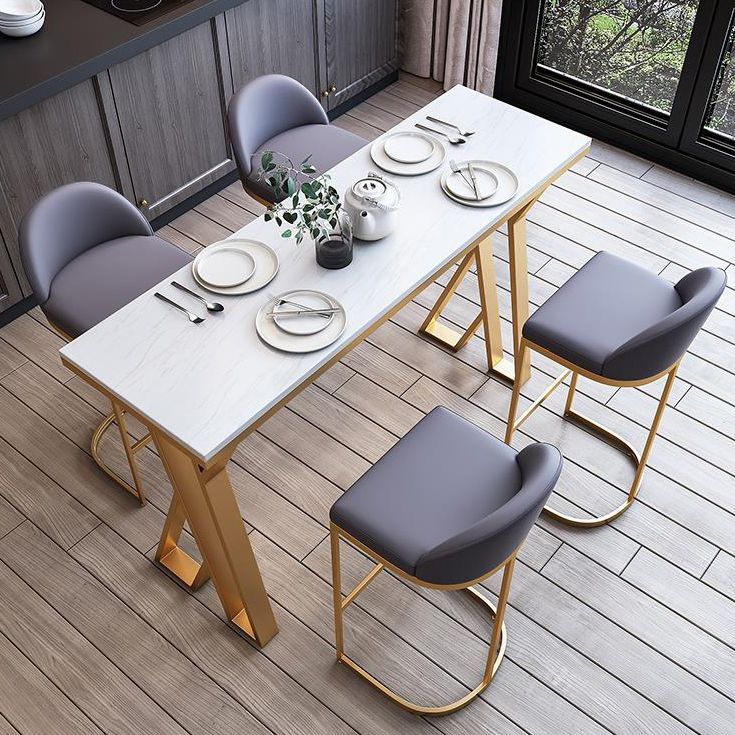 Tavolo da pranzo in pietra glam tavolo da bar rettangolo con doppio piedistallo per soggiorno